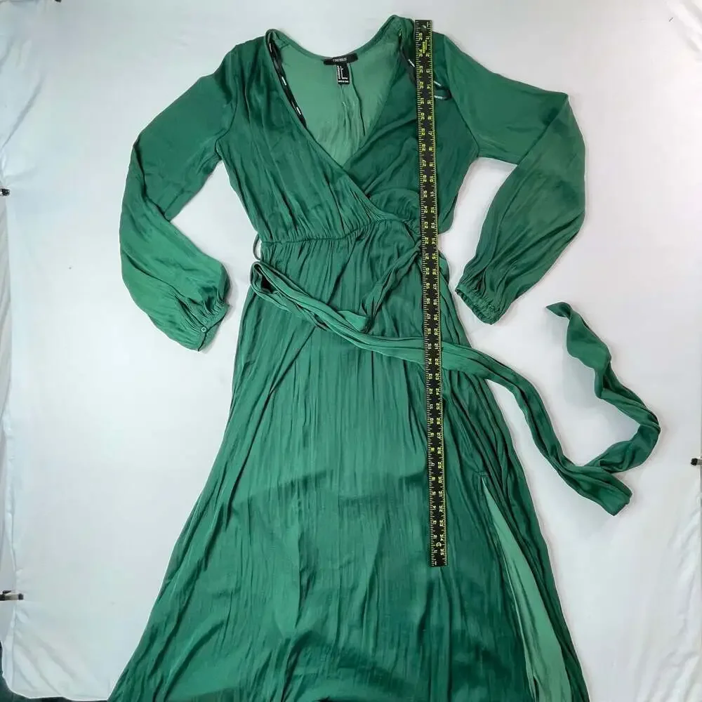 Forever 21 Green Long Sleeve Wrap Maxi Dress Size Small - Picture 3 of 5